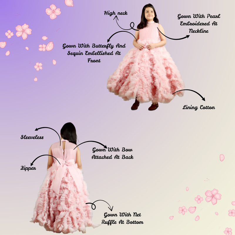 Pink Butterfly Ruffle Gown