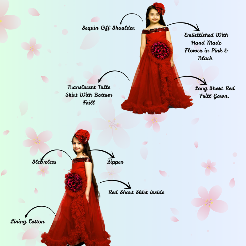 Long short Red frill gown