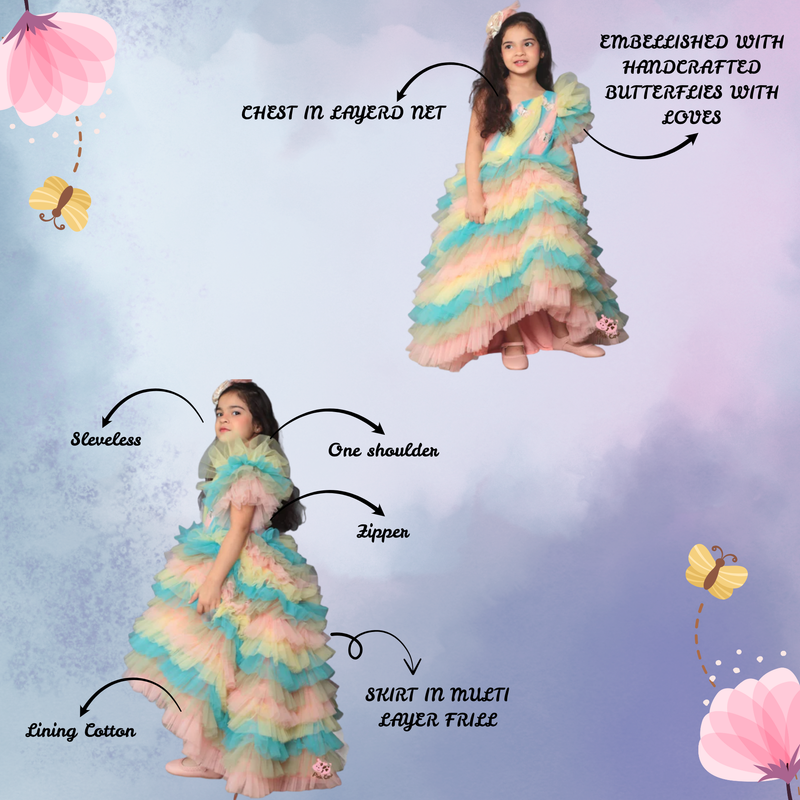MULTICOLOURED FRILLY LAYERED GOWN