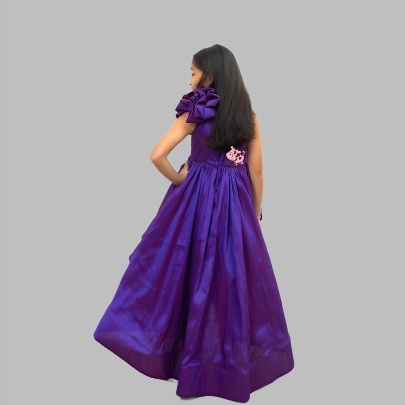 Lavender silk ruffled gown