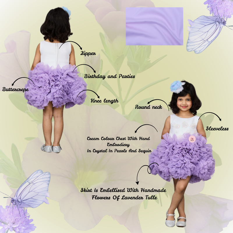 Lavender Hand Embroidered Flouncy Dress