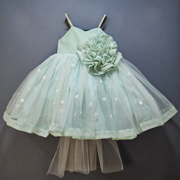 LIGHT BLUE SHIMMER NET WITH BIG FLOWER DRESS