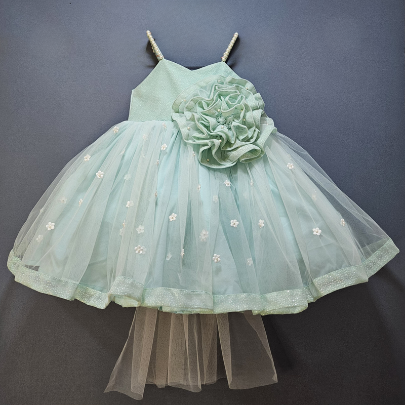 LIGHT BLUE SHIMMER NET WITH BIG FLOWER DRESS