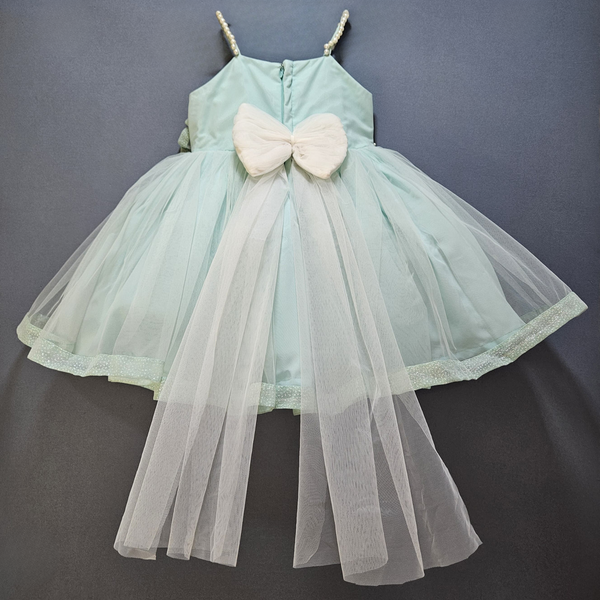 LIGHT BLUE SHIMMER NET WITH BIG FLOWER DRESS