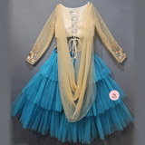 BLUE TIERED LEHENGA WITH EMBROIDERED BLOUSE