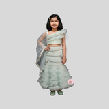 MINT GREEN RUFFLED SKIRT SET WITH ONE SHOULDER STRAP