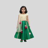 ELEGANT CREAM TOP PAIRED WITH VIBRANT GREEN LEHENGA AND DUPATTA