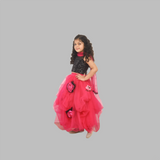 MINI ME HOT PINK AND BLACK FLARED GHAGHRA CHOLI