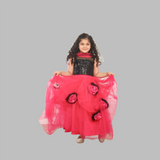 MINI ME HOT PINK AND BLACK FLARED GHAGHRA CHOLI