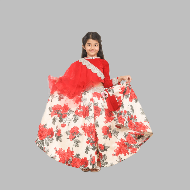 RED FLORAl FULL SLEEVES GHAHGRA CHOLI