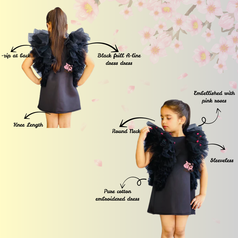 FRILLED ROSY BLACK DRESS