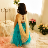 BLUE TIERED LEHENGA WITH EMBROIDERED BLOUSE