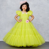 Dolls Wear Out Green Puff Sleeves Gown with Butterfly Embroidery and Pearl Work
