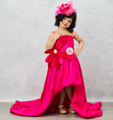 Pink Ruffled Gown With Floral Applique