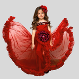 Long short Red frill gown