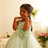 LIGHT BLUE SHIMMER NET WITH BIG FLOWER DRESS