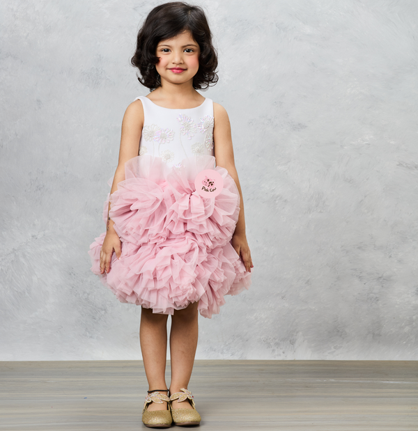 Sequins work ruffled dress with big flowers