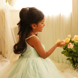 LIGHT BLUE SHIMMER NET WITH BIG FLOWER DRESS