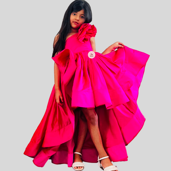 Pink silk ruffled gown