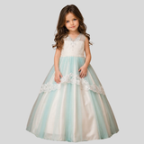 Aqua blue princess gown with lace and flowers