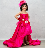 Pink Ruffled Gown With Floral Applique