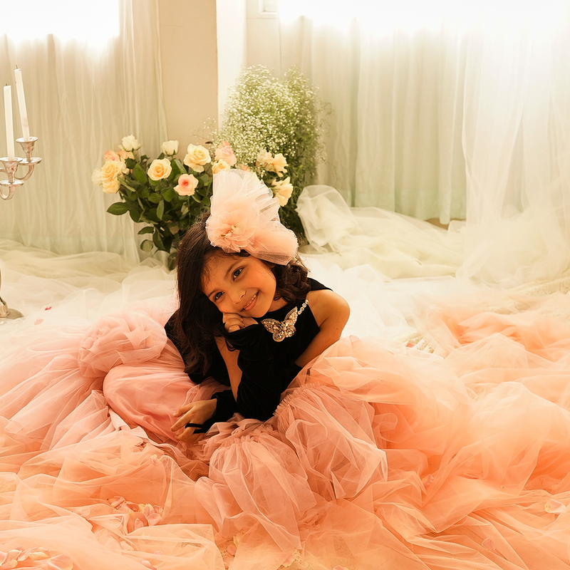 Butterfly Bloom Party Gown – Blush, Yellow & Hot Pink