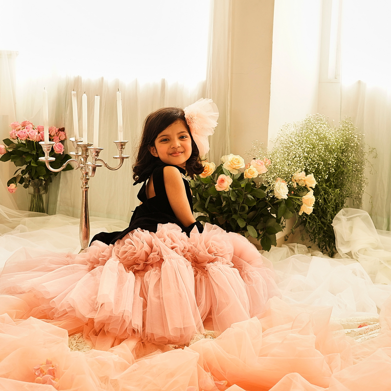 Butterfly Bloom Party Gown – Blush, Yellow & Hot Pink