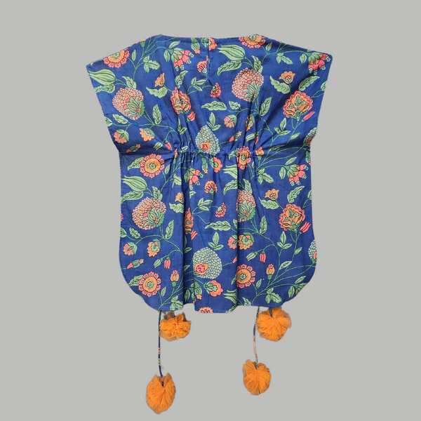 PRINTED COTTON KAFTAN DRESS-BLUE
