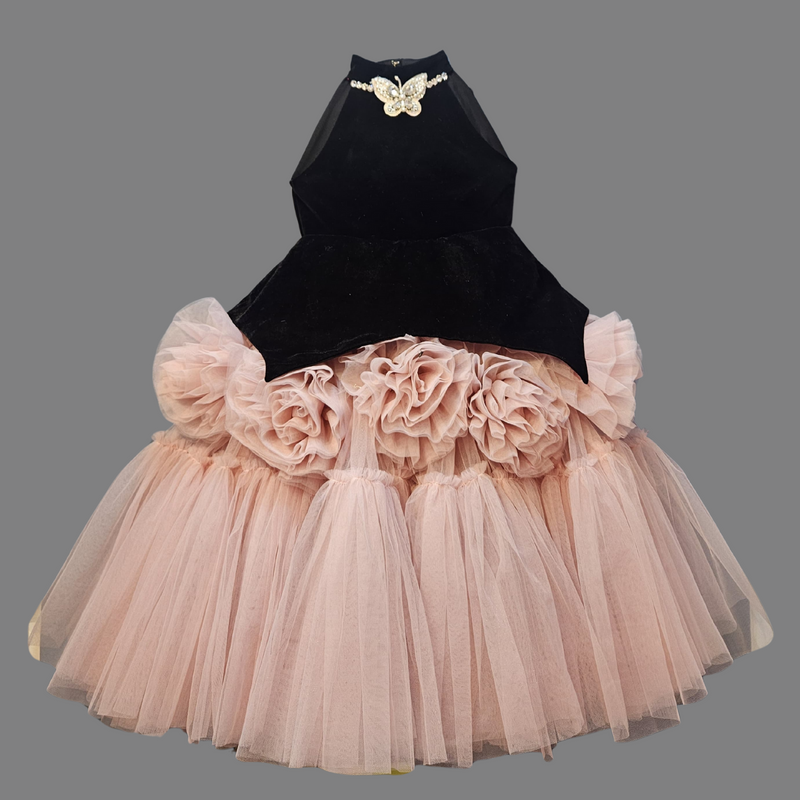 Butterfly Bloom Party Gown – Blush, Yellow & Hot Pink