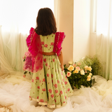 PINK TAFETA FRILL WITH LOTUS CHANDERI