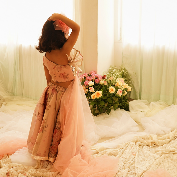 BLUSH BLOOM FLORAL LEHENGA SET