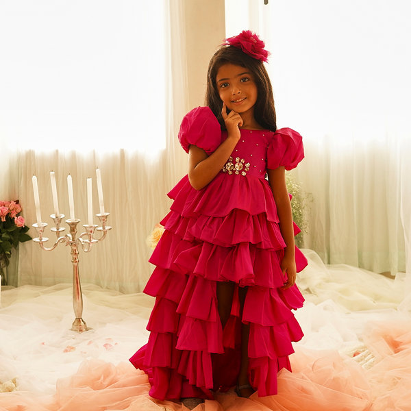 HOT PINK TAFETA HIGH LOW DRESS