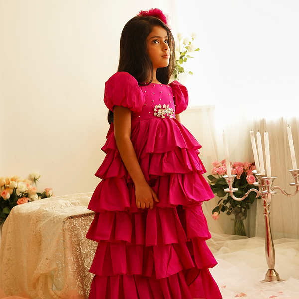 HOT PINK TAFETA HIGH LOW DRESS