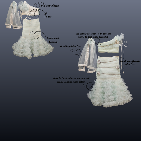 MINT GREEN RUFFLED SKIRT SET WITH ONE SHOULDER STRAP