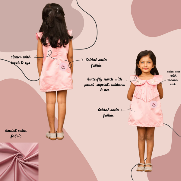"Sophisticated Old Rose Taffeta Dress with Butterfly & Pearl Embellishments"