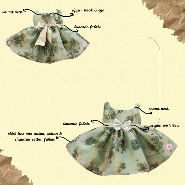 Floral Printed Dress With Sequins Embroidered Bow