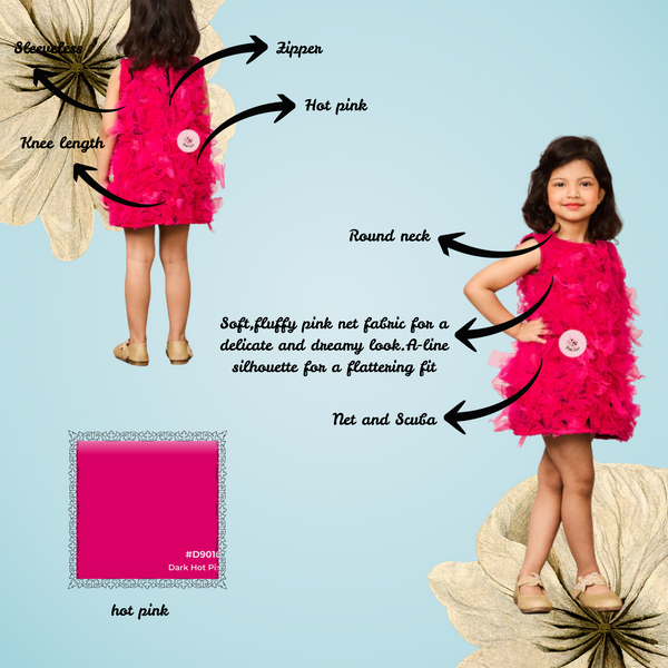 Fluffy Pink Net Ruffle A Line Dress