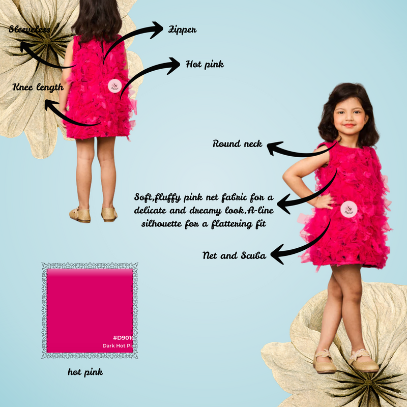Fluffy Pink Net Ruffle A Line Dress