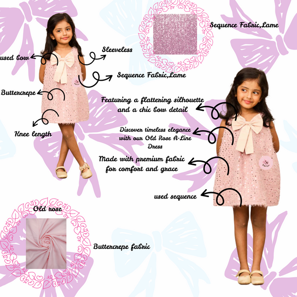 "Elegant Old Rose A-Line Dress with Bow Detail
