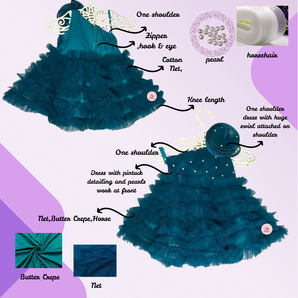 Swirl Ruffled Teal Blue One Shoulder Dress