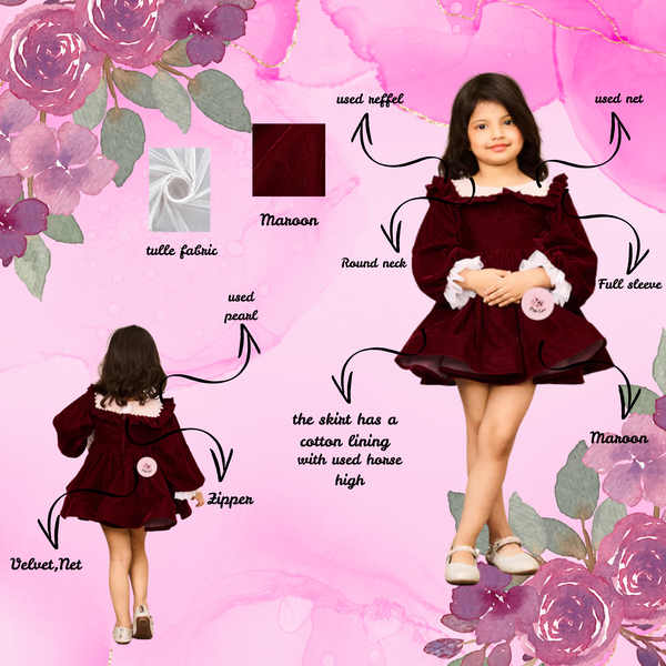 Elegant Maroon Velvet Full Sleeves Dress for Special Occasions