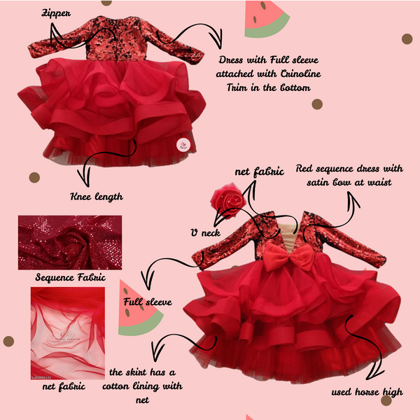 Radiant in Red Sequin Embellished Chest Dress with Allure Net Bottom