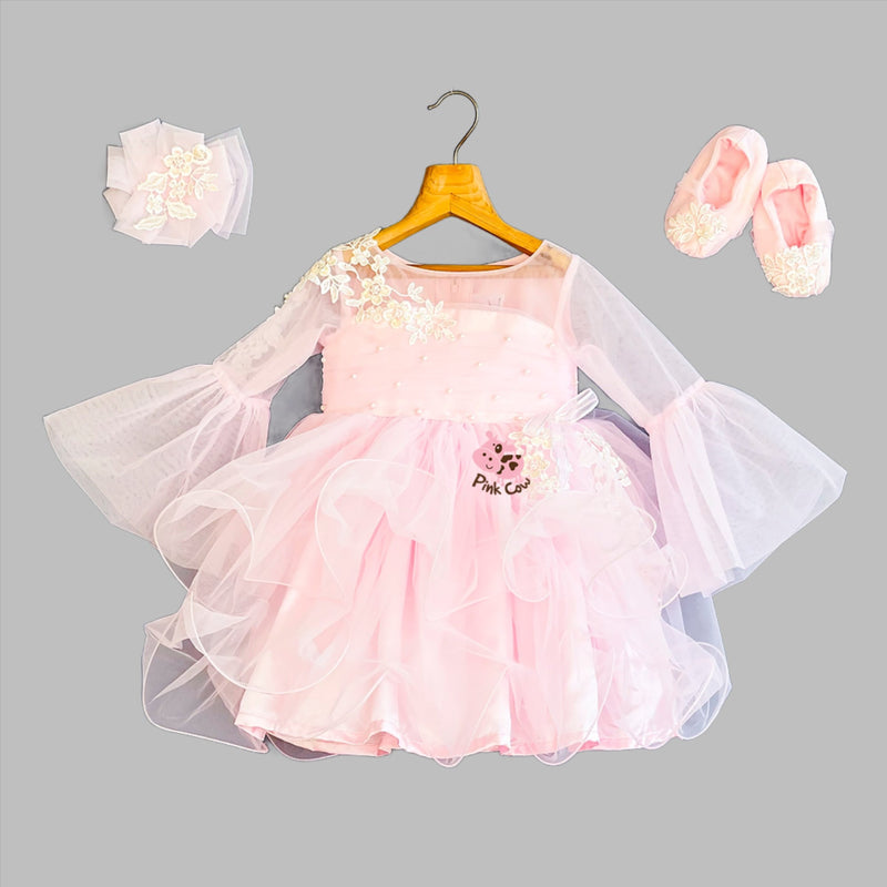 Pink pearl lacy frilled dress