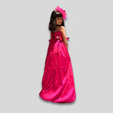 Pink Ruffled Gown With Floral Applique