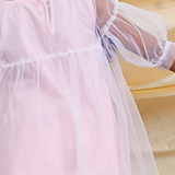 Cotton Fabric Woven Three Fourth Sleeves Dress With Tulle Layering White
