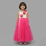 EXQUISITE ELEGANT ONE SHOULDER GOWN WITH ATTACHED FLOWER DETAIL FEATURING FRILLED GHAGRA & SKIRT