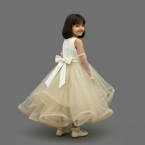 SLEEVELESS GOWN WITH FRONT PEARL & MINI FLOWER DETAIL FEATURING A STYLISH ZIP CLOSURE