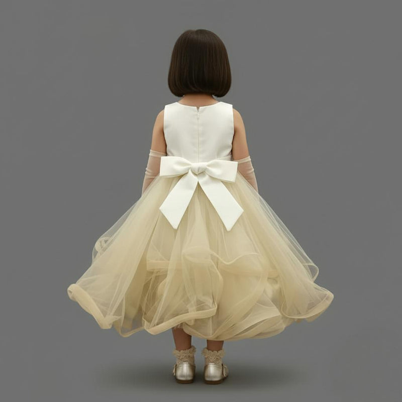 SLEEVELESS GOWN WITH FRONT PEARL & MINI FLOWER DETAIL FEATURING A STYLISH ZIP CLOSURE