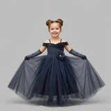 Dreamt Midnight Blue Off-Shoulder Gown