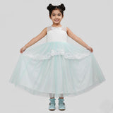 Aqua blue princess gown with lace and flowers